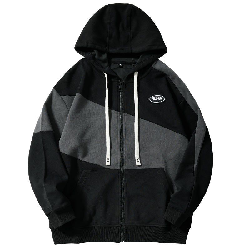 秋季大码男士连帽卫衣p拉链开衫刺绣拼接加肥加大日系外套胖子男,男装,卫衣,淘宝优惠券,粉丝福利购,淘宝优惠卷