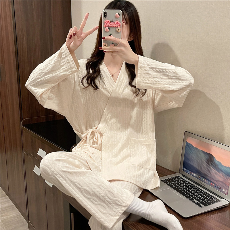 和服睡衣女春秋季纯棉长袖s2022年新款秋款日系提花家居服可外穿
