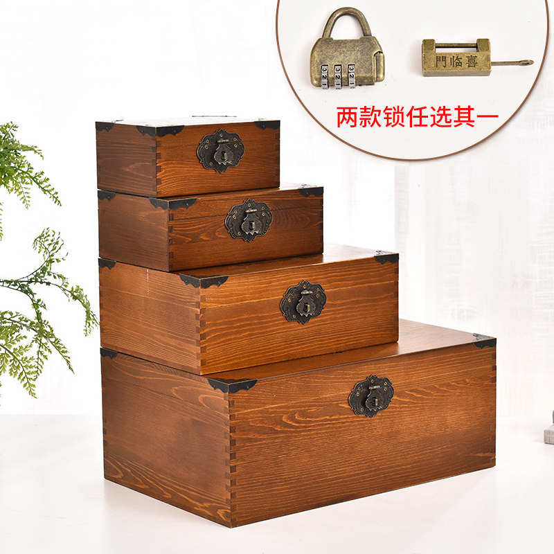 工厂销桌面收f纳盒带锁木盒子密码箱复古实木首饰杂物小木箱子家