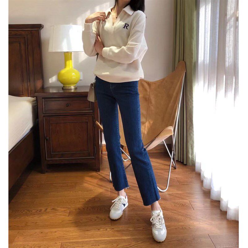 巨显瘦修饰腿型微喇叭牛仔裤女高腰九分裤2021年S春季新款时髦百