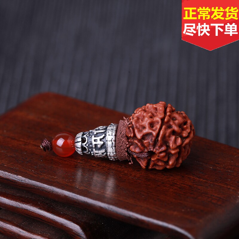 金刚菩提子五六瓣佛头三通配六字真言银色佛塔红色隔珠DIY佛珠