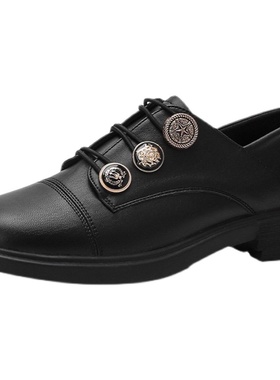 小皮鞋女英伦风2021年春秋季新C款百搭女鞋软皮黑色学生平底单鞋