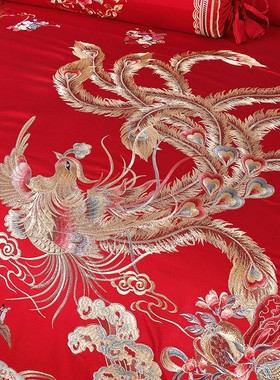 红色被套婚庆四件套中式结婚房床上用品新婚喜被套件纯棉婚嫁床品