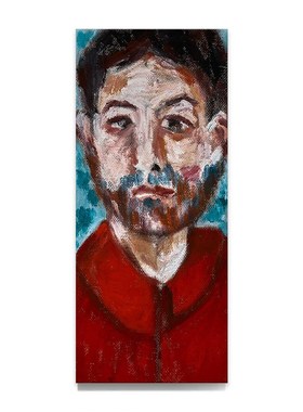 穿红色衬衫的男人 魏文绮 手绘油画  塞尚