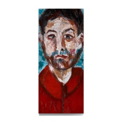 穿红色衬衫的男人 魏文绮 手绘油画  塞尚