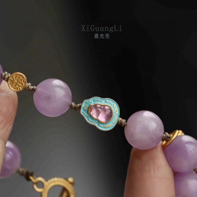 [瑾紫]天然紫锂辉手串女碧玺国风葫芦串珠首饰吞金兽转运发财手链