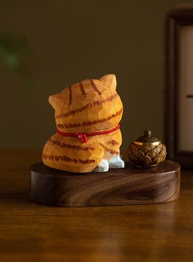 手工彩绘创意可爱橘猫摆件汽车中控台香薰木质招财猫桌面装饰品礼