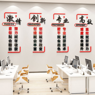 企业文化墙设计定制办公室墙面装饰公司员工团队激励志标语墙贴纸