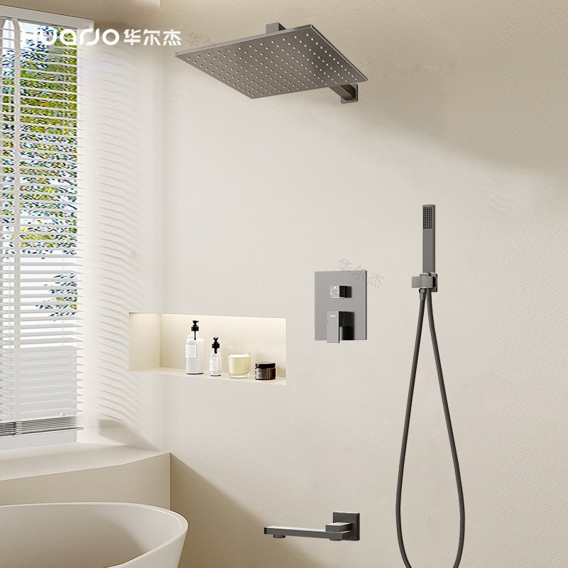 极简枪灰色暗装入墙式花洒套装内嵌入隐藏式暗埋预埋淋浴淋浴花洒