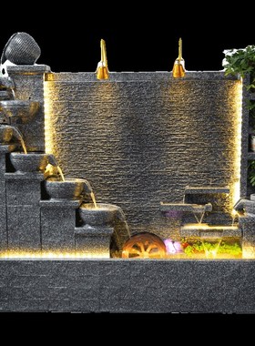 水幕墙假山流水墙屏风隔断喷泉瀑布鱼缸造景客厅室外庭院水系景观