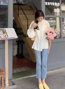 孕妇直筒牛仔裤夏季m薄款时尚外穿弹力九分打底裤子浅蓝色烟管裤
