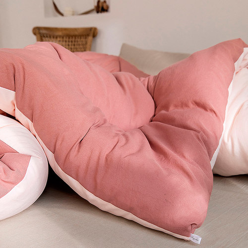 日式水洗棉冬被春秋被单双人被子纯色双拼夏凉被冬季保暖加厚被芯