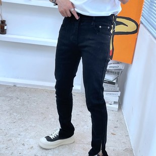 裤 新款 2022秋季 休 修身 烟管裤 v子男黑色拉炼纯色牛仔长裤 卷毛男装