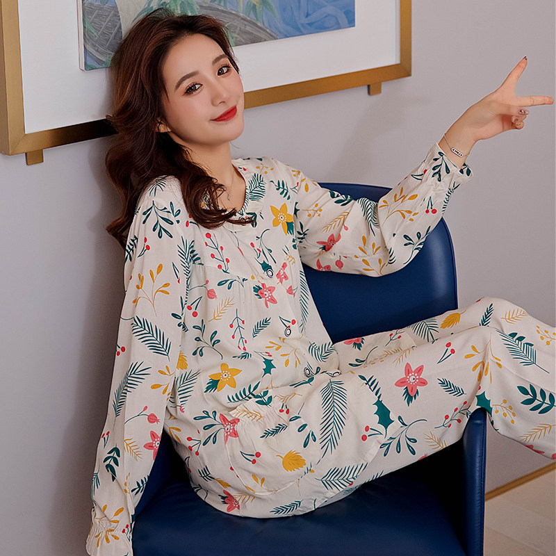 春秋夏季长袖长裤超薄款绸睡衣女月子服空调服套装绵绸人造棉,女士内衣/男士内衣/家居服,睡衣/家居服套装,淘宝优惠券,粉丝福利购,淘宝优惠卷