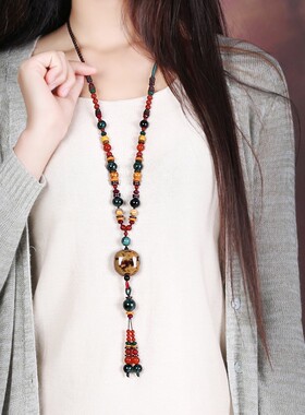 烟雨江南毛衣链长款百搭吊坠挂饰复古民族风项链女小众设计感国风