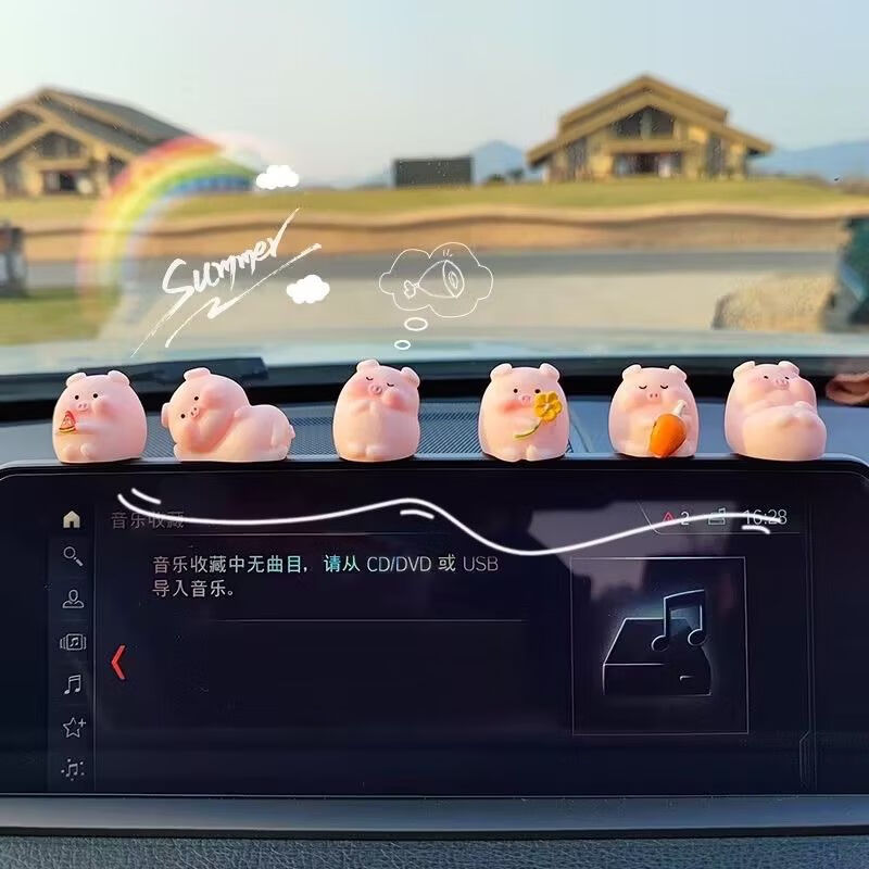 车子里面c的装饰品超萌小猪摆件可用出风口台式电脑萤幕不掉整套