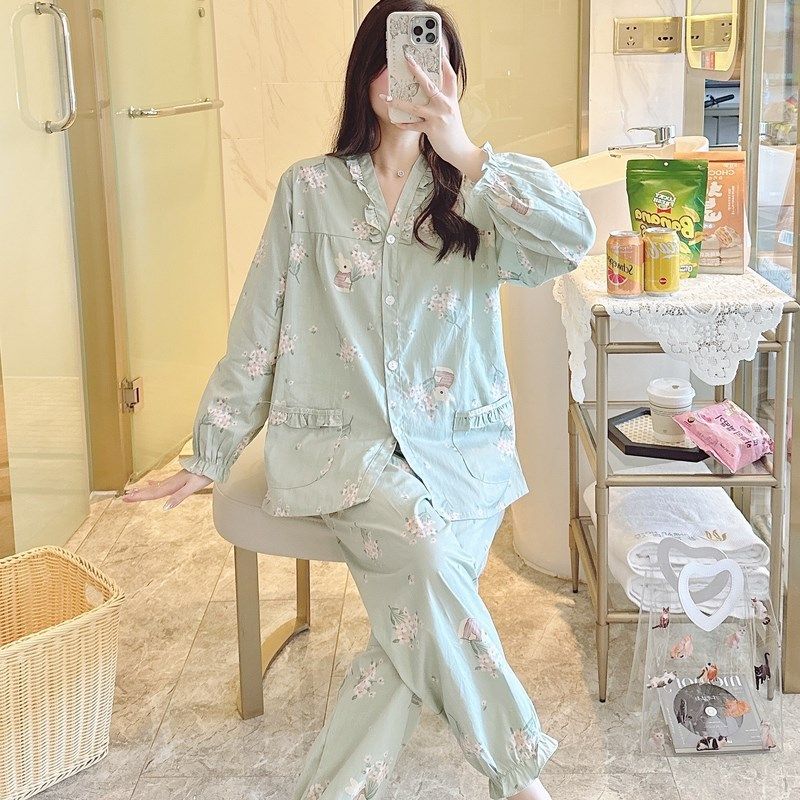 睡衣女春秋棉布长袖全棉家居服夏薄款妈妈大码套装小个子可爱,女士内衣/男士内衣/家居服,睡衣/家居服套装,淘宝优惠券,粉丝福利购,淘宝优惠卷