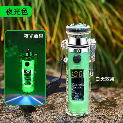 户外防水透明壳充k电火机多功能带手电指南针电子点烟器跨境