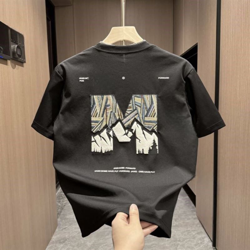 打造潮男范~时尚痞帅字母印花短袖男士夏季宽松透气半截袖
