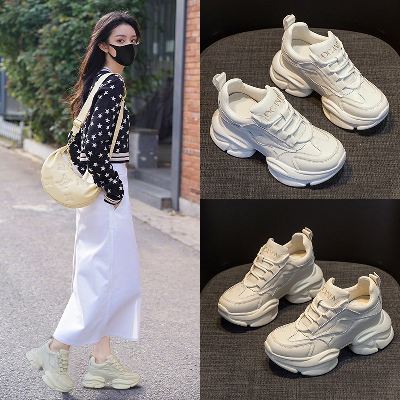老爹鞋女2024年秋季新款内增高C百搭潮小个子松糕白色运动休闲鞋