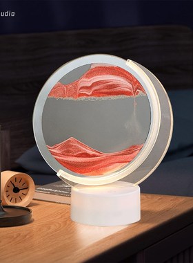 新款3D月亮创意流沙画摆件沙漏B小夜灯桌面装饰品床头气氛生日礼