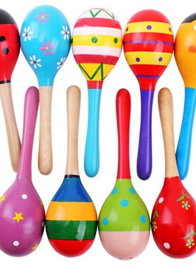 现货Wooden Maracka Rattles Educational Kids Musical Party Fa