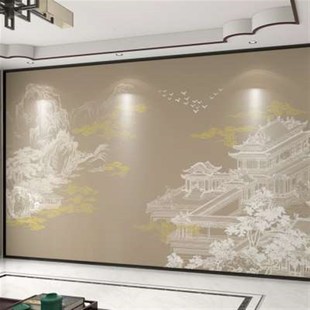 壁纸定制新中式亭台楼阁电v视背景墙壁布客厅墙纸沙发装饰墙布壁