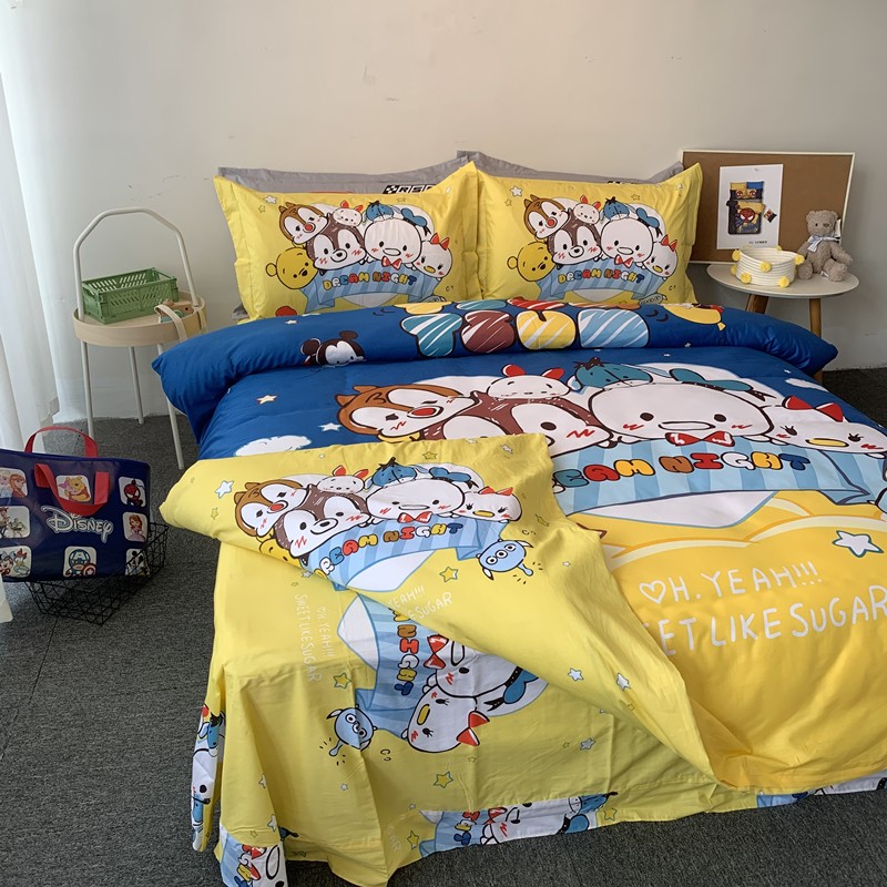 奇奇蒂蒂儿童四件套纯棉男孩卡通床单学生床上用品全W棉三件套可