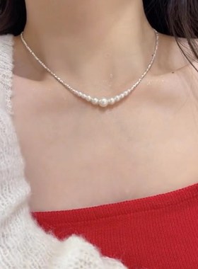 小众设计感个性碎银珍珠项链女轻奢高级感拼接时尚名媛风锁骨链