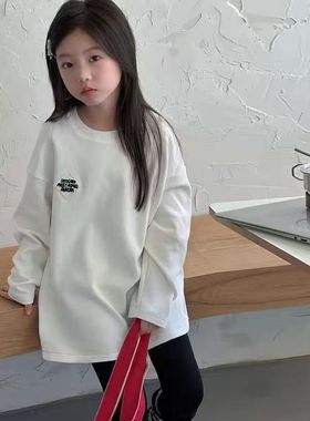 女童冬季加绒长袖T恤童装新款儿童内搭中长款打底衫加厚上衣女孩