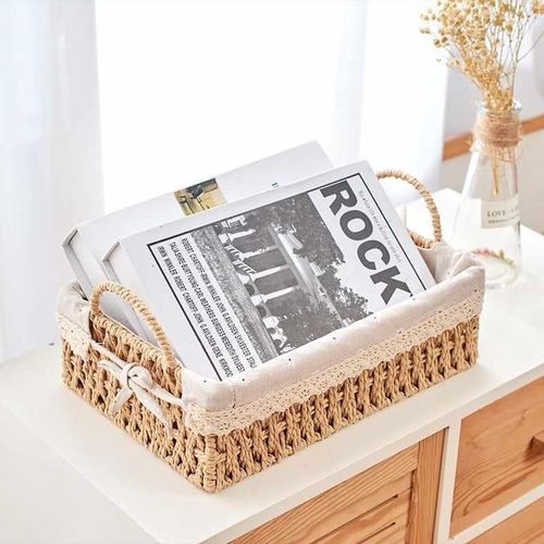 编织收纳筐桌面收纳盒化妆品收藤编杂物纳篮篮子钥匙遥控器置爆款