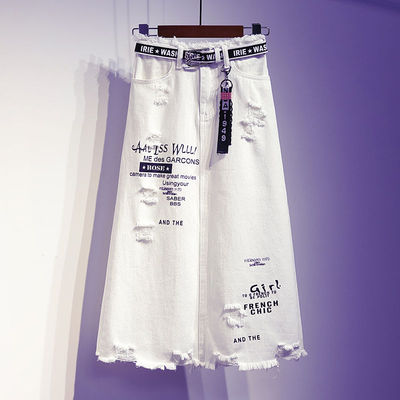 热销2021 New Women skirt White Denim Long skirts Letter prin