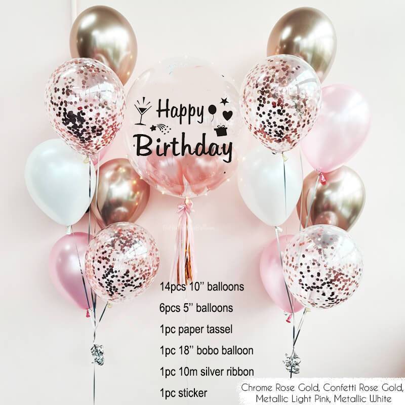 速发Rose Gold Confetti Latex Balloon Set Happy Birthday Heli