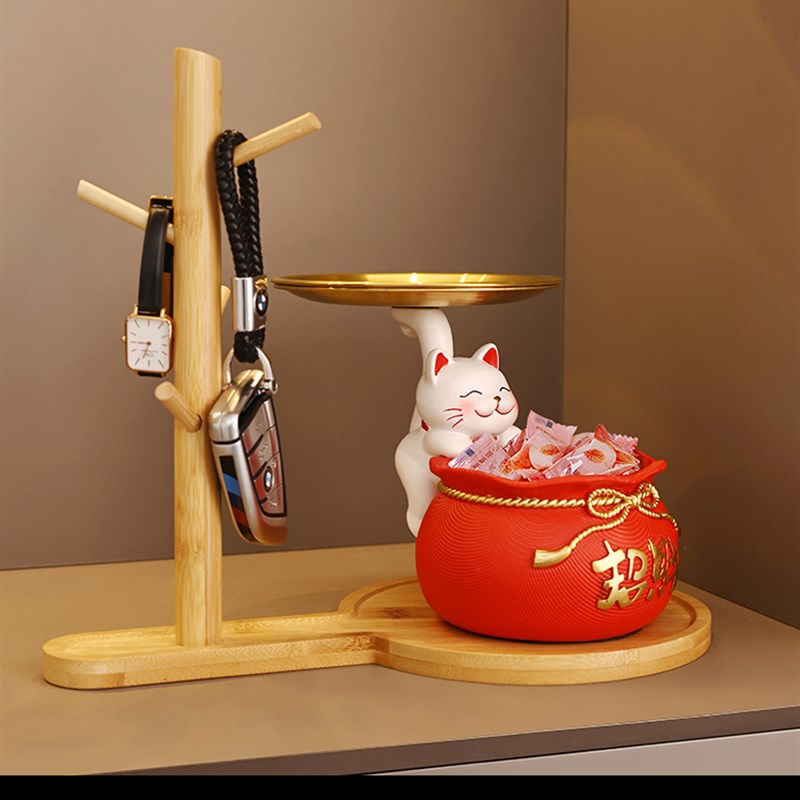 小众高货钱袋招财猫摆件乔迁之喜新年礼品家居客厅入户玄关钥匙收