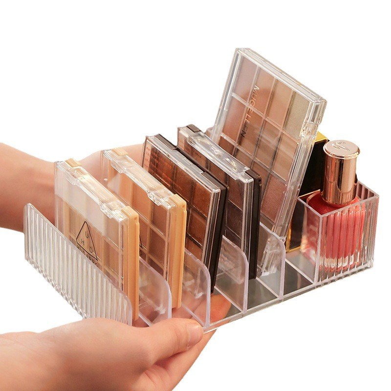 桌面分隔收纳盒眼影盘收s纳架透明彩妆粉饼盒化妆品腮红置物架子