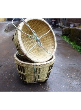 现货竹编簸箕精品大号精r品壮族大号箩筐竹编淘米箩篼粮食竹筐搬