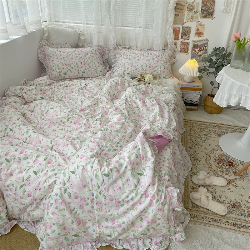 XXP4梨梦自制兔兔那么可爱 ins少女心纯棉四件套全V棉床单被套床