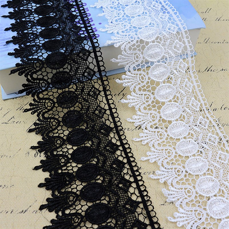黑白色水溶宽花边缕空手工装饰diy蕾丝花边辅料 窗帘下摆花边布料
