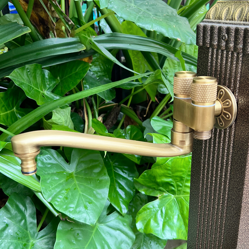 户外庭院全铜仿古拖把池水龙头洗衣机复古防冻室外一进二出带水枪