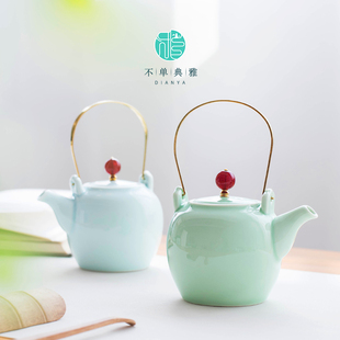 家用功夫茶具泡茶壶陶瓷过滤花茶壶单壶冲茶器 精品青瓷提梁壶