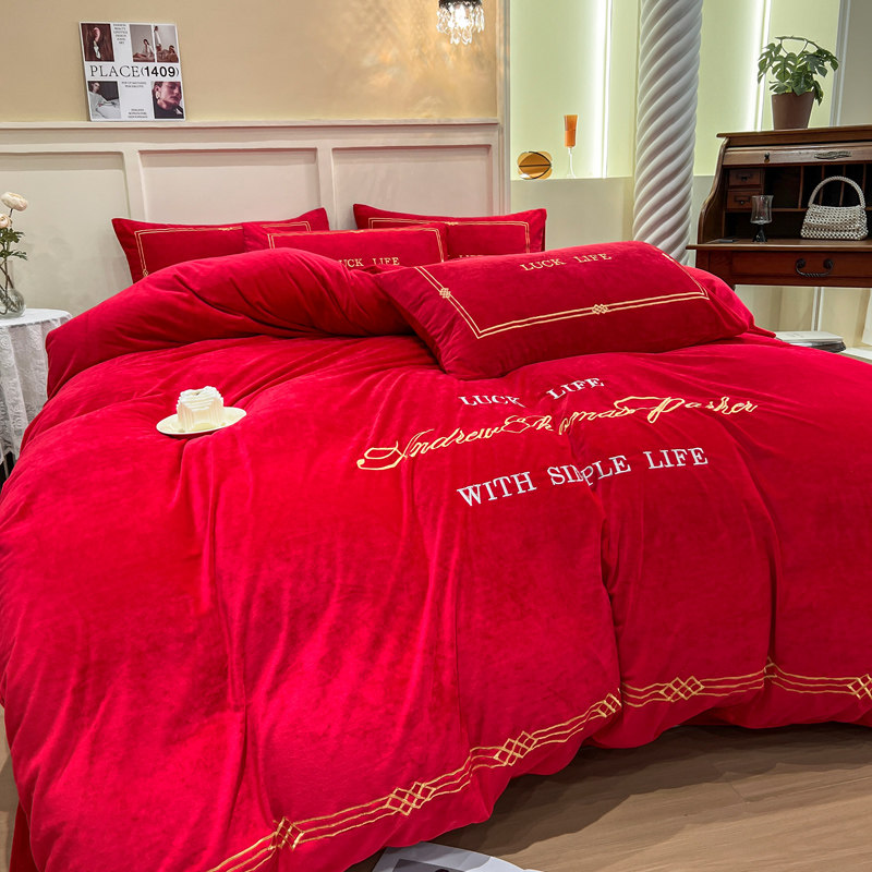 高级感欧式四件套婴儿绒加厚保暖双面绒床笠样板间黑色4件套床品,床上用品,婚庆床品套件,淘宝优惠券,粉丝福利购,淘宝优惠卷