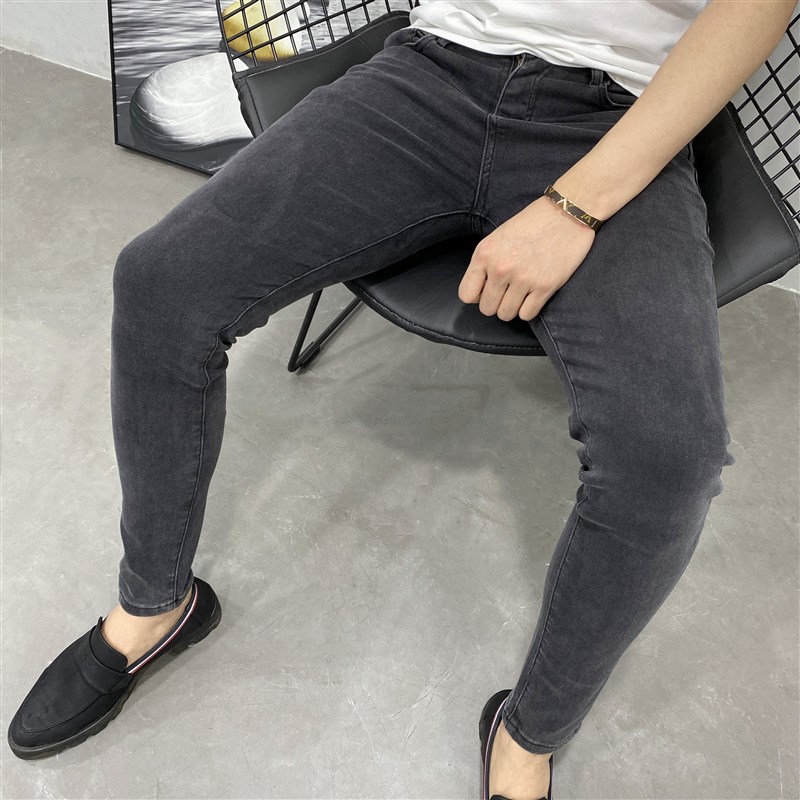 春秋时尚百搭灰色修身牛仔长裤A男士潮牌青年弹力中低腰休闲小脚