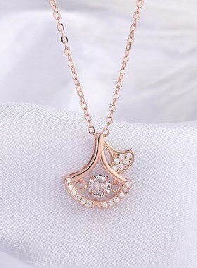 925银三生有幸灵动银杏叶锁骨项B链女韩版ins轻奢气质白搭简约礼