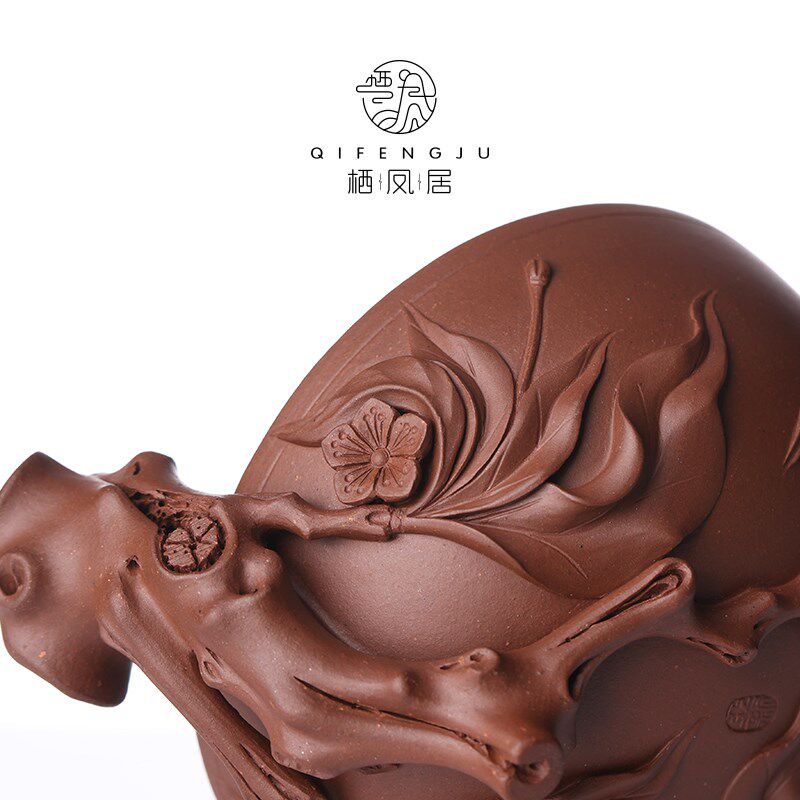 栖凤居全手工原矿朱泥寿桃杯喝茶专用单人高端紫砂主人杯品茗杯