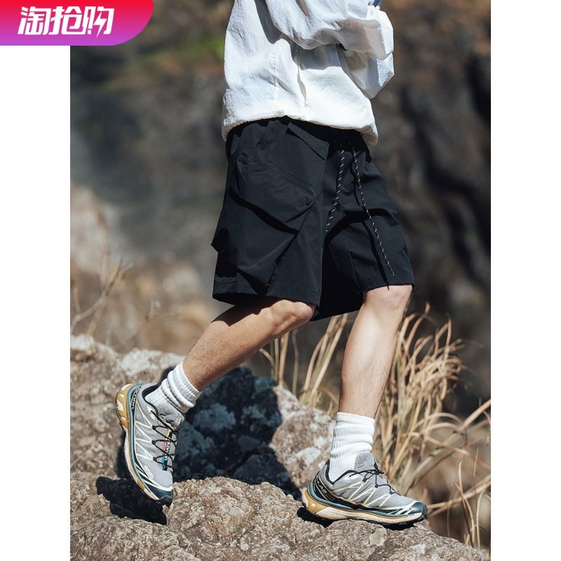 夏季休闲工装短裤高街美式潮牌宽松男裤抽绳薄款运动透气五分裤男