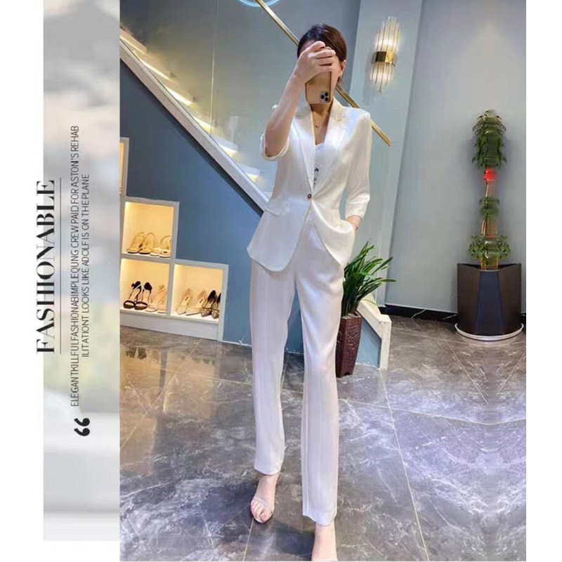 夏季薄款真丝醋酸西装套装女高级感职业气质韩版时尚休闲小西服潮