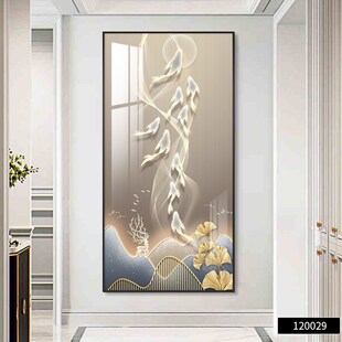 奶油风福字玄关装饰画鱼水和谐轻奢大气挂画竖版走廊背景墙壁画