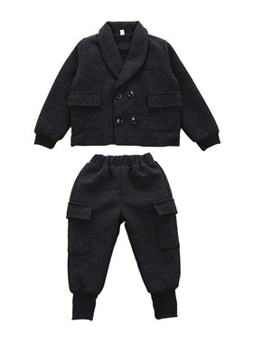 儿童西装套装洋气男童冬5岁3小童英伦毛呢花童礼服演出服加绒加厚