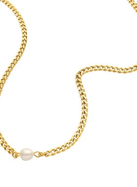 夏日凉爽b小众设计感手工链淡水珍珠锁骨项链钛钢镀18k金颈链首饰