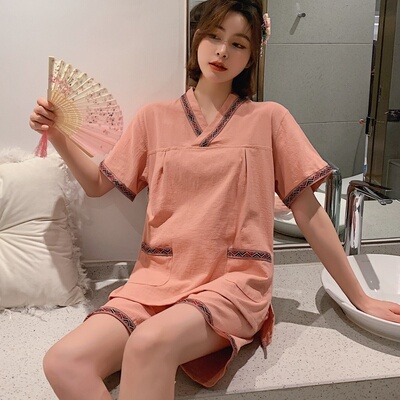 汗蒸服女款全f棉棉麻2023新款大码情侣男桑拿服浴服家居服套装